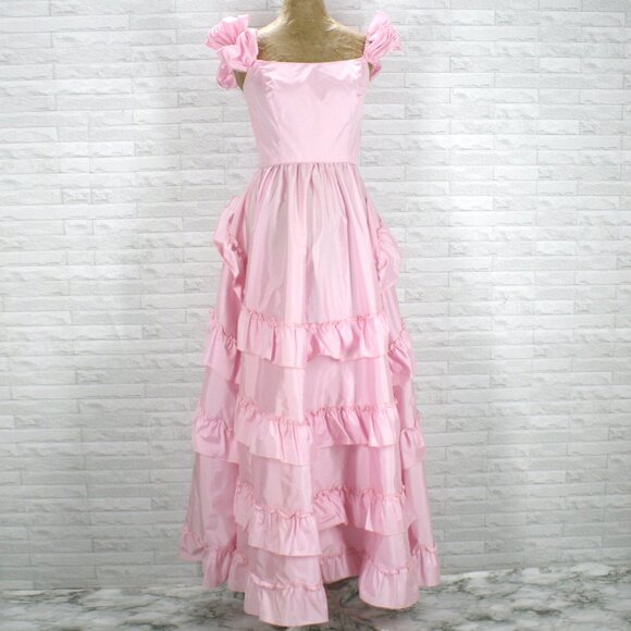 Vintage Dresses & Skirts - VINTAGE Dress Ruffle Layered Pink Retro Barbiecore Bridgerton Inspired Gown SM